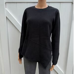 Harley-Davidson Asymmetrical Wool Cotton Blend Knit Ribbed Sweater Black Medium